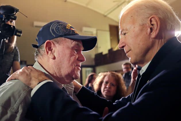 President Joe Biden with a Vietnam War veteran on the 2020 campaign trail. As a presidential candidate, he pledged to wind down America's involvement in overseas conflicts.