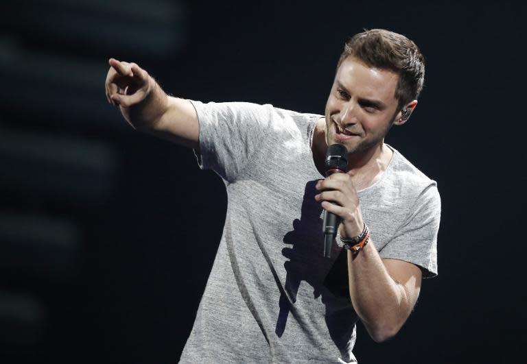 Mans Zelmerlow from Sweden performs during the dress rehearsal for the Eurovision Song Contest final on May 22, 2015 in Vienna