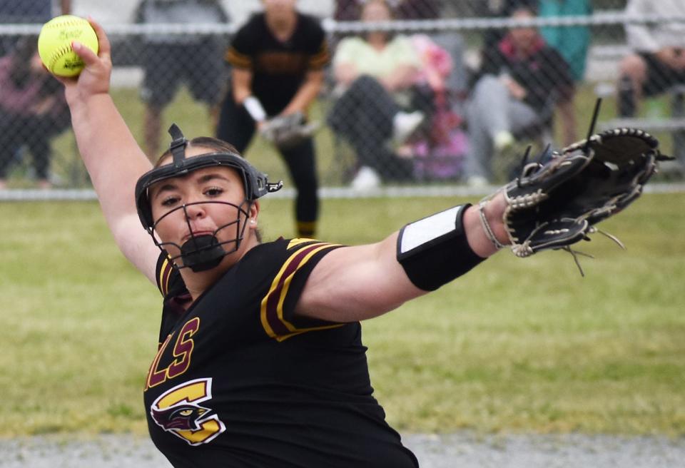 Case senior pitcher Hailey Berube fires to the plate during Wednesday's Division IV Round of 16 game against Advanced Math & Science.