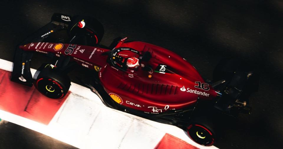 Charles Leclerc driving the Ferrari from above. Abu Dhabi, November 2022. Credit: Alamy