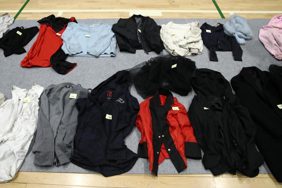 The belongings of victims of the deadly Halloween celebration stampede are shown at a gym on 1 November 2022 in Seoul, South Korea (Getty Images)