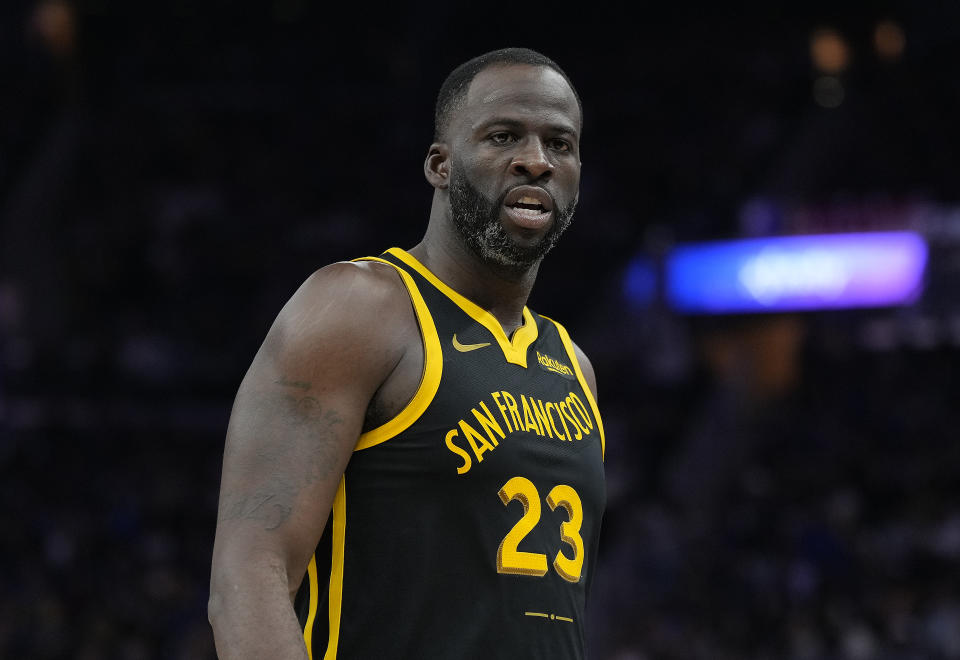 SAN FRANCISCO, CALIFORNIA - NOVEMBER 11: Draymond Green #23 of the Golden State Warriors looks on against the Cleveland Cavaliers during the first half of an NBA basketball game at Chase Center on November 11, 2023 in San Francisco, California. NOTE TO USER: User expressly acknowledges and agrees that, by downloading and or using this photograph, User is consenting to the terms and conditions of the Getty Images License Agreement. (Photo by Thearon W. Henderson/Getty Images)