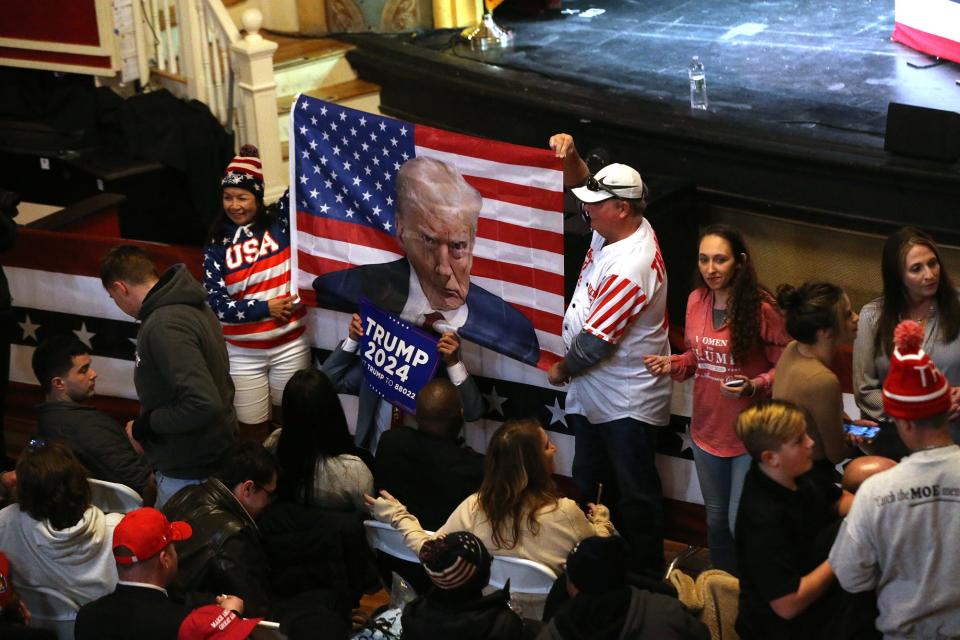 Supporters of Donald Trump gather inside the Rochester (N.H.) Opera House Sunday, Jan. 21, 2024.