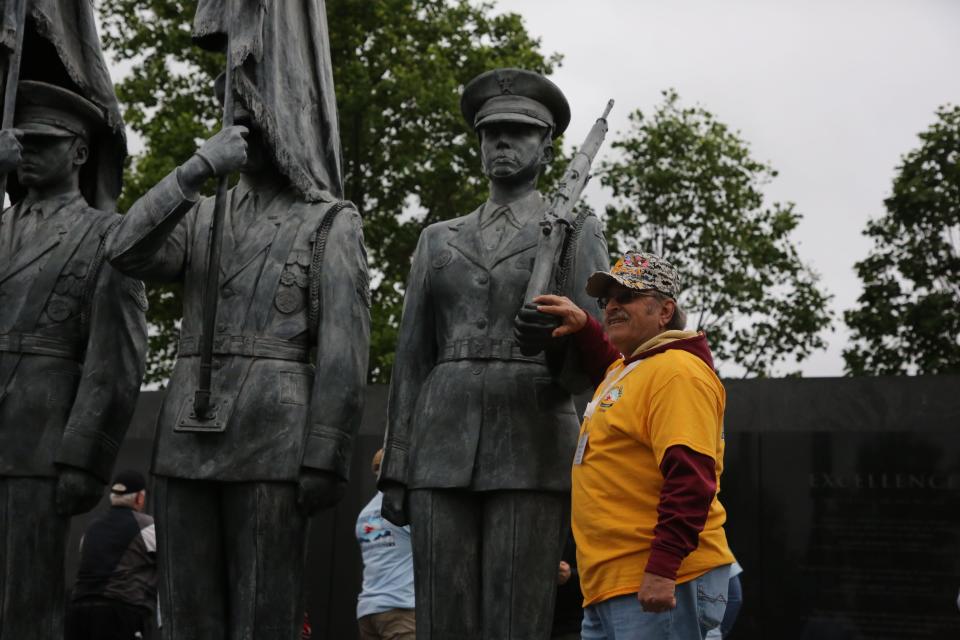 A veteran poses for a photo at the Air Force Memorial, April 27, 2024.