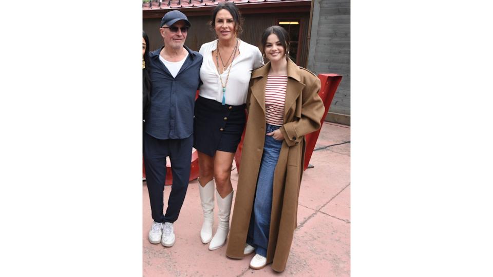 (L-R) Zoe Saldana, Adriana Paz, Jacques Audiard, Karla Sofia Gascon and Selena Gomez attend a screening of "Emilia Perez" at the Telluride Film Festival on September 01, 2024 in Telluride, Colorado