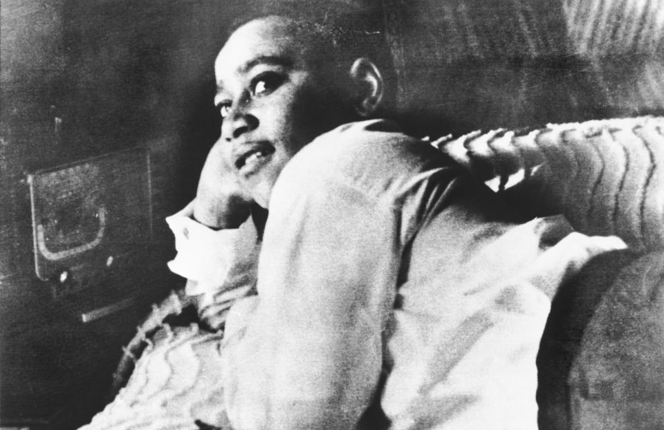 Emmett Till lies on his bed in 1954. (Bettmann Archive via Getty Images)