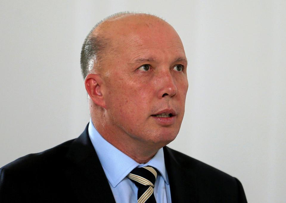 FILE PHOTO: Australian Minister of Home Affairs Peter Dutton inspects St. Sebastian's Church where two Australian citizens died in the Easter Sunday bombing, during his visit to Negombo