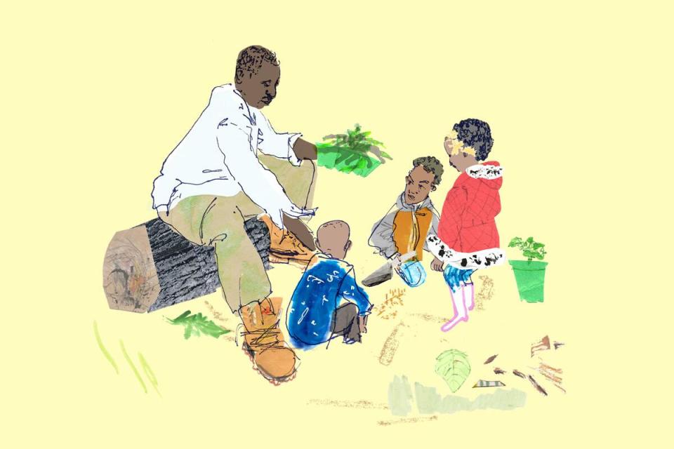 Illustration shows people gardening