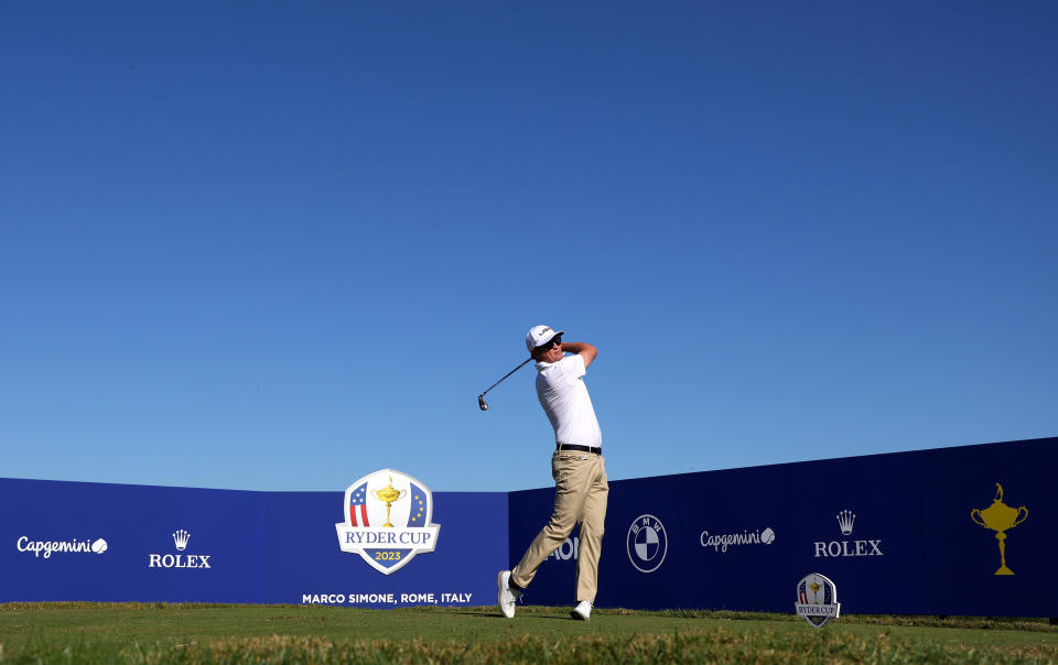 Zach Johnson of The United States tees off on the 17th hole during the Ryder Cup 2023 Year to Go Media Event at Marco Simone Golf Club on October 03, 2022, in Rome. (Photo by Andrew Redington/Getty Images)