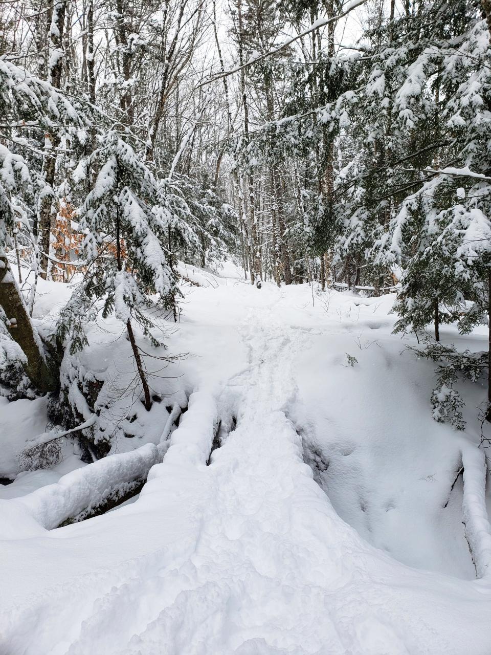 There isn't an official trail to the Eben ice caves in the Hiawatha National Forest, but the caves are popular enough that there's usually an established path to follow in the winter.