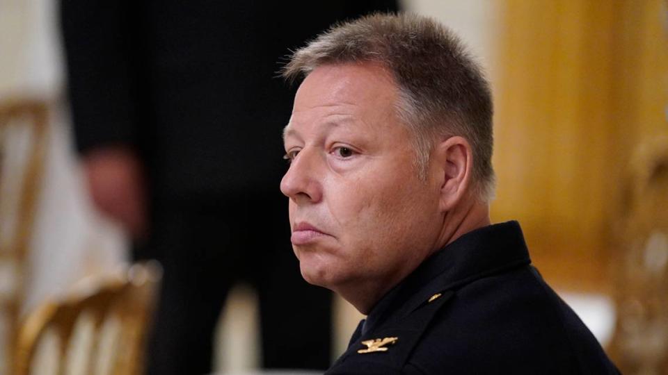 Kansas City police Chief Rick Smith waits for an event on “Operation LeGend: Combatting Violent Crime in American Cities,” to begin in the East Room of the White House, Wednesday, July 22, 2020, in Washington.