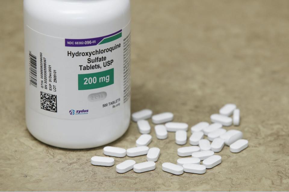 <span class="caption">There are no controlled studies, says the author, that assess the use of hydroxychloroquine to prevent the coronavirus.</span> <span class="attribution"><a class="link " href="https://www.gettyimages.com/detail/news-photo/bottle-and-pills-of-hydroxychloroquine-sit-on-a-counter-at-news-photo/1214260481?adppopup=true" rel="nofollow noopener" target="_blank" data-ylk="slk:Getty Images / AFP / George Frey;elm:context_link;itc:0;sec:content-canvas">Getty Images / AFP / George Frey</a></span>