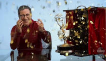 In this video grab captured on Sept. 20, 2020, courtesy of the Academy of Television Arts & Sciences and ABC Entertainment, John Oliver accepts the award for outstanding variety talk series for "Last Week Tonight with John Oliver" during the 72nd Emmy Awards broadcast. (The Television Academy and ABC Entertainment via AP)