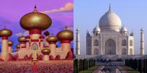 <p>Aladdin spielt zwar nicht in Indien, sondern der fiktiven arabischen Statt Agrabah, der Palast des Sultans sieht dem indischen Wahrzeichen aber trotzdem verdächtig ähnlich.<br> (Fotos: Disney, Getty Images) </p>