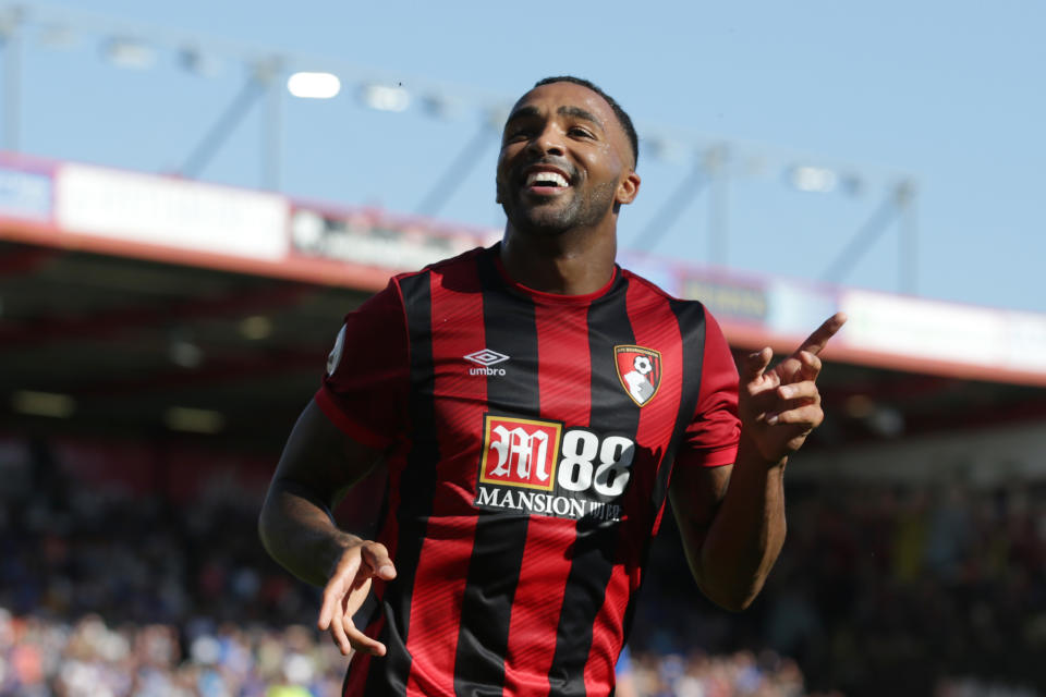 BOURNEMOUTH, ENGLAND - SEPTEMBER 15: Callum Wilson of Bournemouth celebrates after he scores a goal to make it 3-1 during the Premier League match between AFC Bournemouth and Everton FC at Vitality Stadium on September 15, 2019 in Bournemouth, United Kingdom. (Photo by Robin Jones - AFC Bournemouth/AFC Bournemouth via Getty Images)