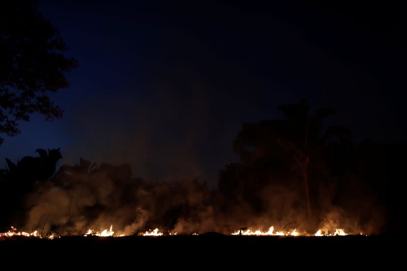 A tract of the Amazon jungle burns as it is cleared by loggers and farmers near Humaita