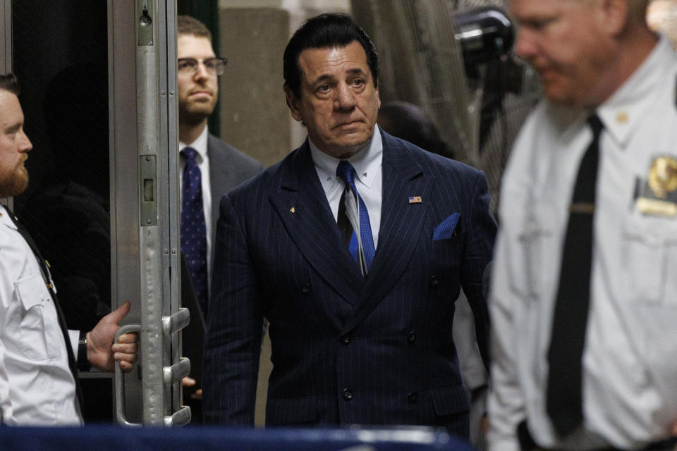 American actor Chuck Zito returns to the courtroom for the criminal trial of former President Donald Trump after a short break at the municipal criminal court in Monday May 20, 2024 in New York. (Sarah Yenesel/Pool Photo via AP)