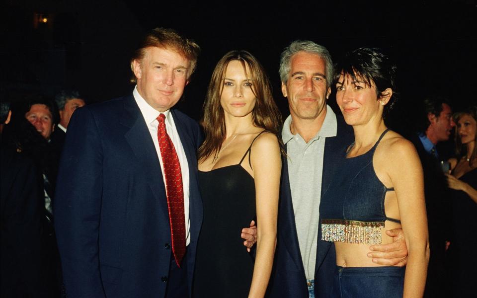 President Trump, his wife Melania, Jeffrey Epstein and Ghislaine Maxwell at the Mar-a-Lago club, Palm Beach, in 2000 - Davidoff Studios Photography