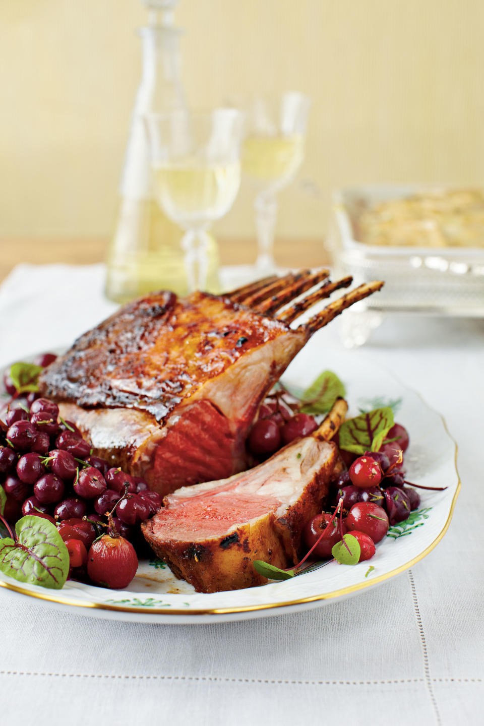 Honey-Curry Glazed Lamb with Roasted Grapes and Cranberries