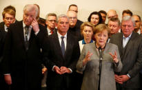 German Chancellor Angela Merkel of the Christian Democratic Union (CDU) speaks to media after the exploratory talks about forming a new coalition government collapsed in Berlin, Germany, November 20, 2017. REUTERS/Hannibal Hanschke