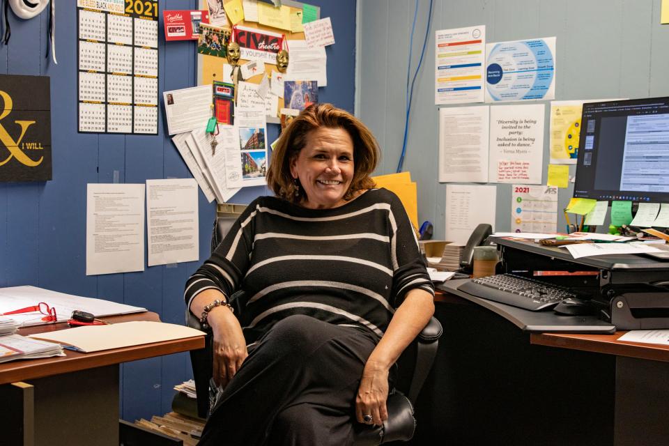 Raquel Lopez, producing artistic director at Civic Theatre, sits in her office, Wednesday, June 2, 2021 at the Civic Theatre of Greater Lafayette in Lafayette. "We are very fortunate to have donations," Lopez said in regard to the theatre's reopening in July.