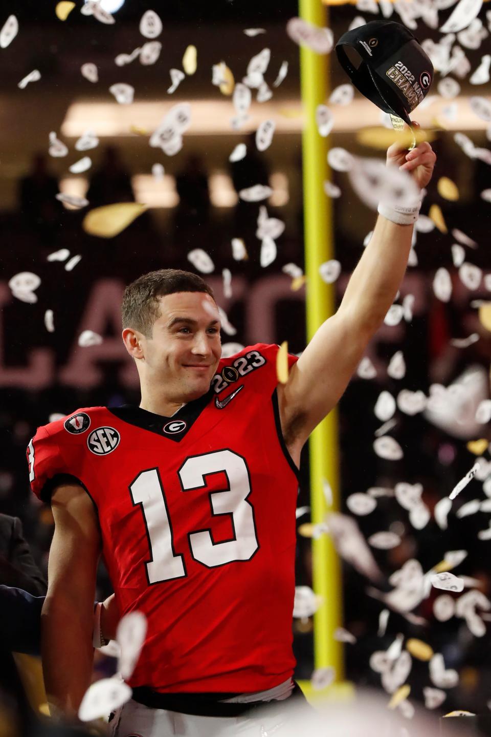 Georgia quarterback Stetson Bennett celebrates after winning the national title game.