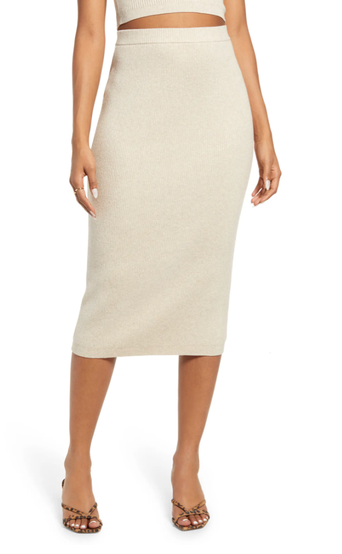 Open Edit Rib Sweater Skirt in Beige Oatmeal (Photo via Nordstrom)