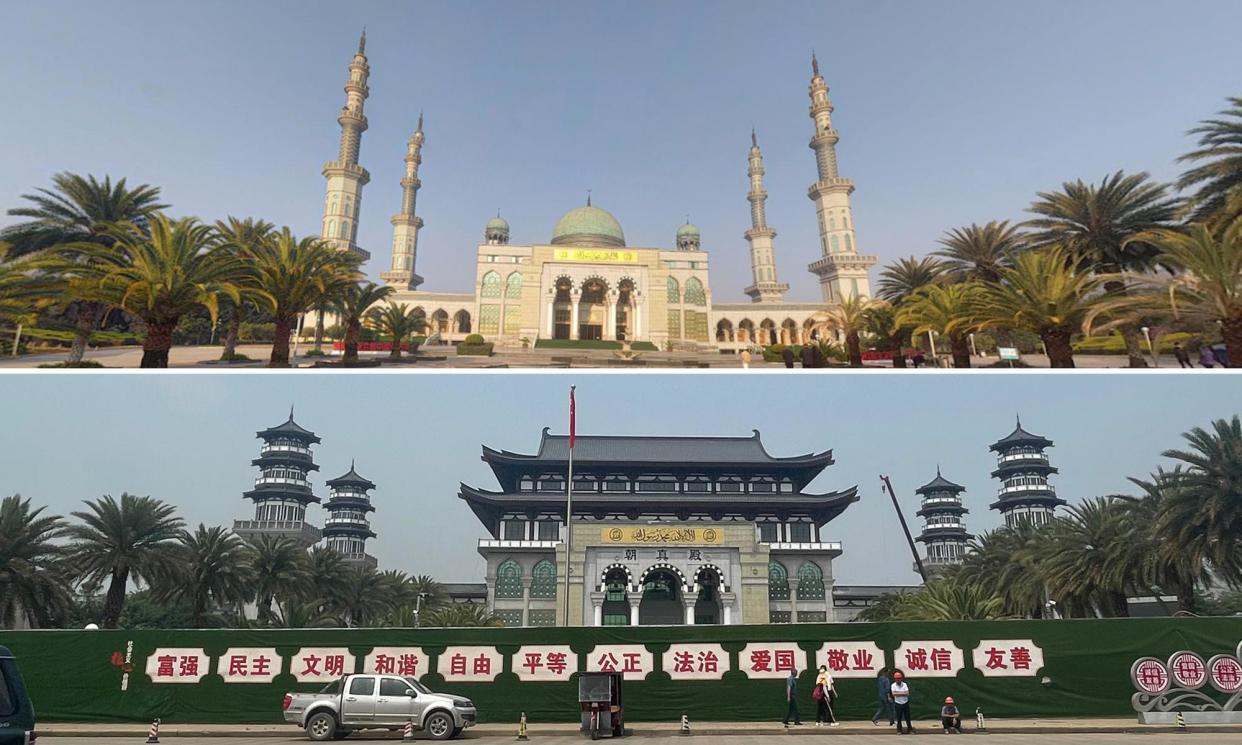 <span>The Grand Mosque of Shadian before and after sinicisation.</span><span>Composite: Google Maps</span>