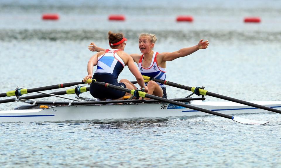 Sophie Hosking (left) and Katherine Copeland celebrate victory in the lightweight women’s double sculls (Stephen Pond/PA) (PA Archive)