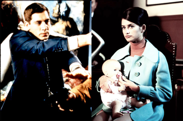 David brandishes a gun, Isabel holds a baby doll in court
