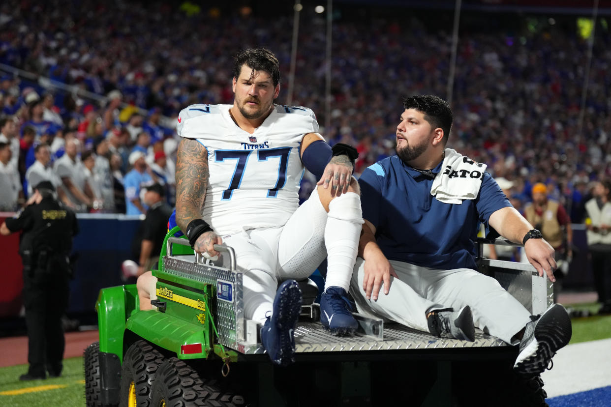 Taylor Lewan is out for the season with a knee injury. (Photo by Cooper Neill/Getty Images)