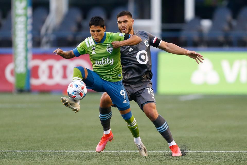 Raul Ruidiaz scored two goals in the Seattle Sounders' 4-0 win over Minnesota United.
