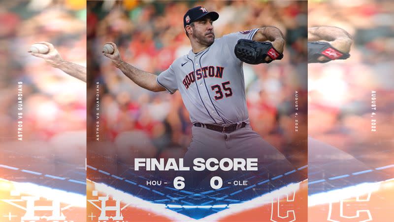 韋蘭德（Justin Verlander）6局無失分進帳本季第15勝。（圖／翻攝自太空人推特）