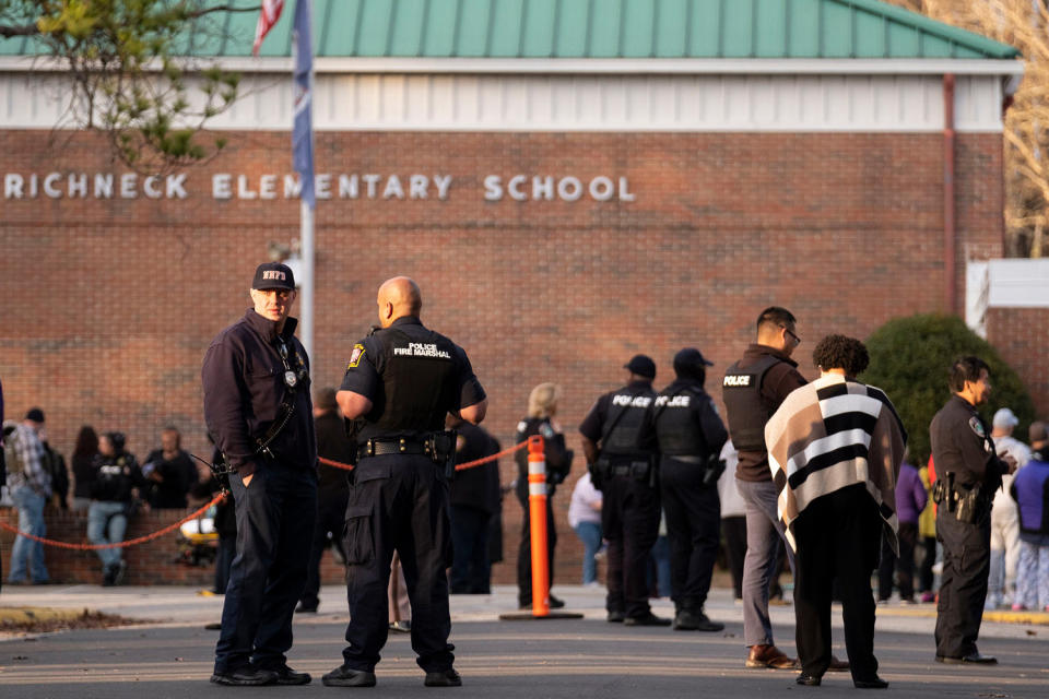 Police outside the school. (Billy Schuerman / The Virginian-Pilot/TNS/via Getty Images file)