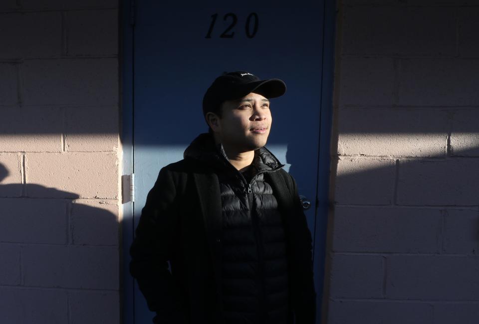 Brian Acosta-Arya outside one of the rooms at his business, The Lincoln Tunnel Motel. It is co owned by Acosta-Arya and has been recognized for giving rooms to people in need at very low rates, sometimes for free to keep them out of the cold in the winter and heat in the summer. The motel is on Tonnele Ave. in North Bergen, NJ.