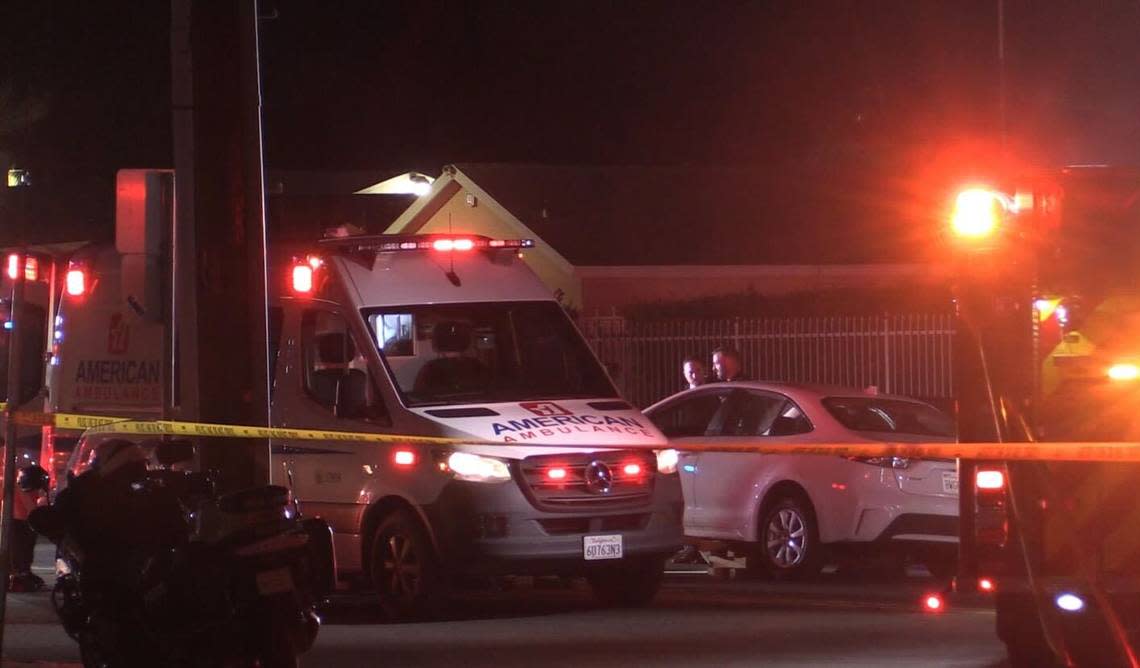 A pedestrian was killed when he was hit by a vehicle driven by another man following an argument at a taco stand in Fresno, California on Friday.