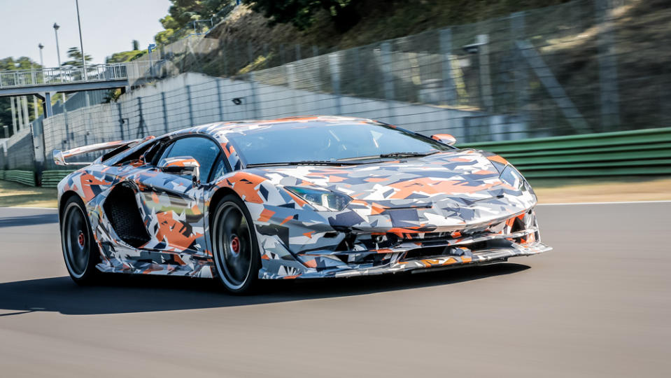 The Lamborghini Aventador SVJ setting the lap record at Nürburgring.