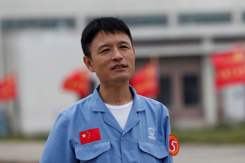 Qu Yiguang, Deputy Commander of the Long March-5 carrier rocket, speaks to the media before the launch by the Long March-5 Y5 rocket, at Wenchang Space Launch Center in Hainan