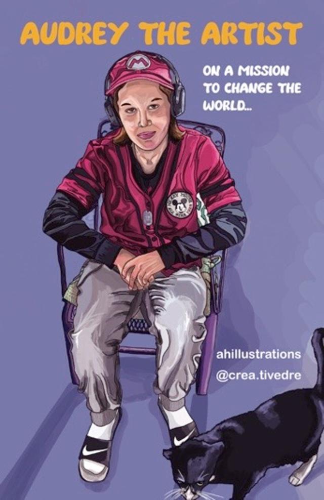 The website also features a self-portrait of “Audrey the Artist” alongside a bio which describes the soon-to-be school shooter as “on a mission to change the world” (AH Illustrations)