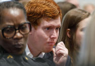 Buster Murdaugh, Alex Murdaugh's son, listens to testimony during his father's double murder trial at the Colleton County Courthouse in Walterboro, S.C., Friday, Jan. 27, 2023. (Grace Beahm Alford/The Post And Courier via AP, Pool)