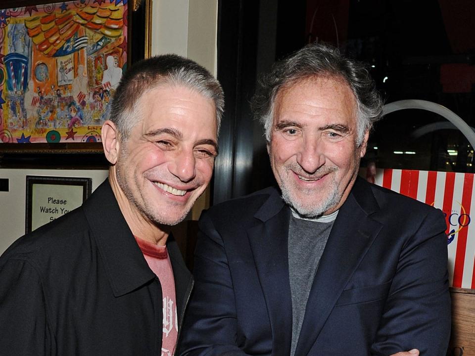 Old friends: ‘Taxi’ co-stars Tony Danza and Hirsch reunite at the screening of ‘Anonymous’ in 2011 (Mike Coppola/Getty)