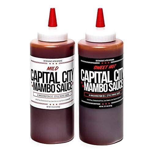 3) Capital City Mambo Sauce - Variety 2 Pack - Sweet Hot & Mild | Washington DC Wing Sauces | Perfect Condiment Topping for Wings, Chicken, Pork, Beef, Seafood, Burgers, Rice or Noodles | 12 oz Bottles (2 Pack)