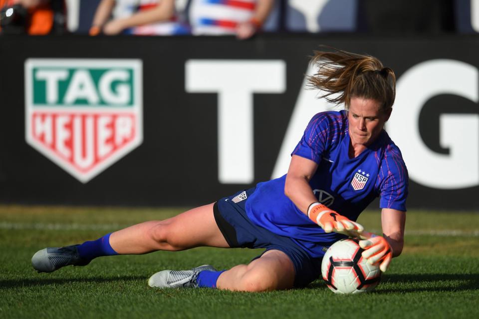 ST. LOUIS, MO - MAY 16: Alyssa Naeher #1 of the United States prior to an international friendly between the women's national teams of the United States and New Zealand on May 16, 2019 at Busch Stadium in St. Louis, Missouri. (Photo by Brad Smith/isiphotos/Getty Images)