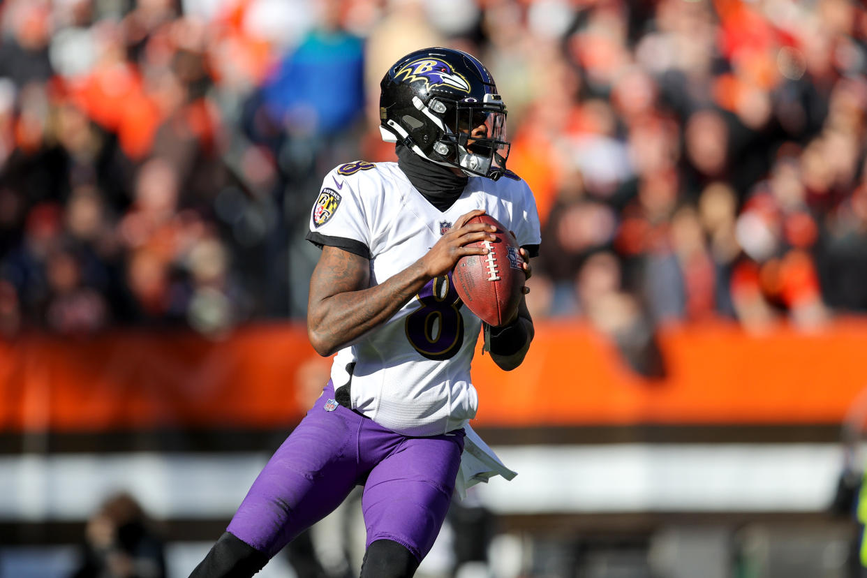 Baltimore Ravens quarterback Lamar Jackson (8) is a fantasy superstar