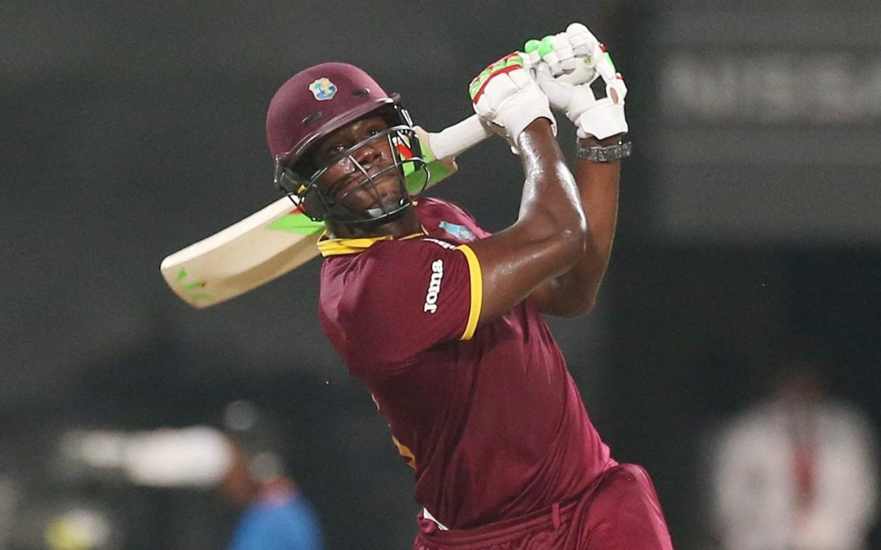 Carlos Brathwaite hits a six during the final of the ICC World Twenty20 2016  - AP