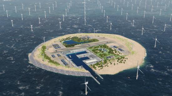 An artist's impression of the artificial island planned for Dogger Bank in the North Sea: Energinet.dk