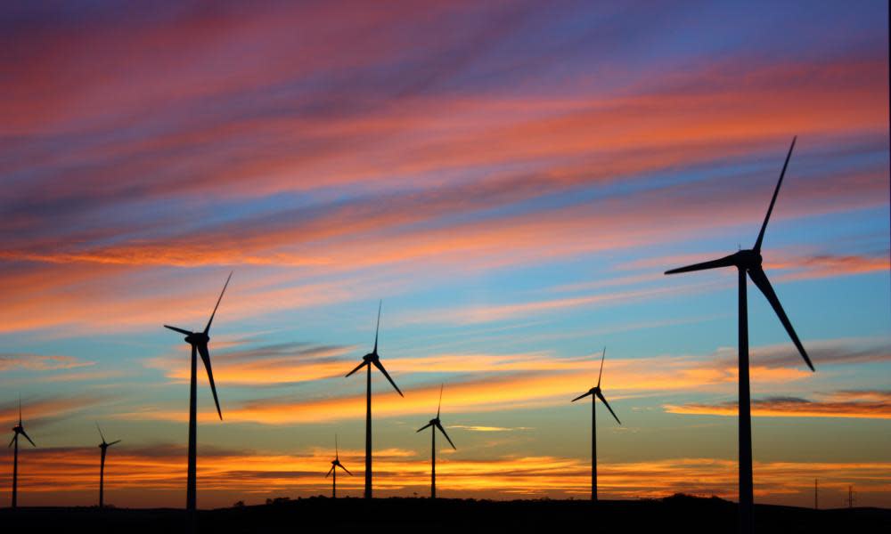 Mount Millar windfarm on the Eyre peninsula, South Australia, at sunset