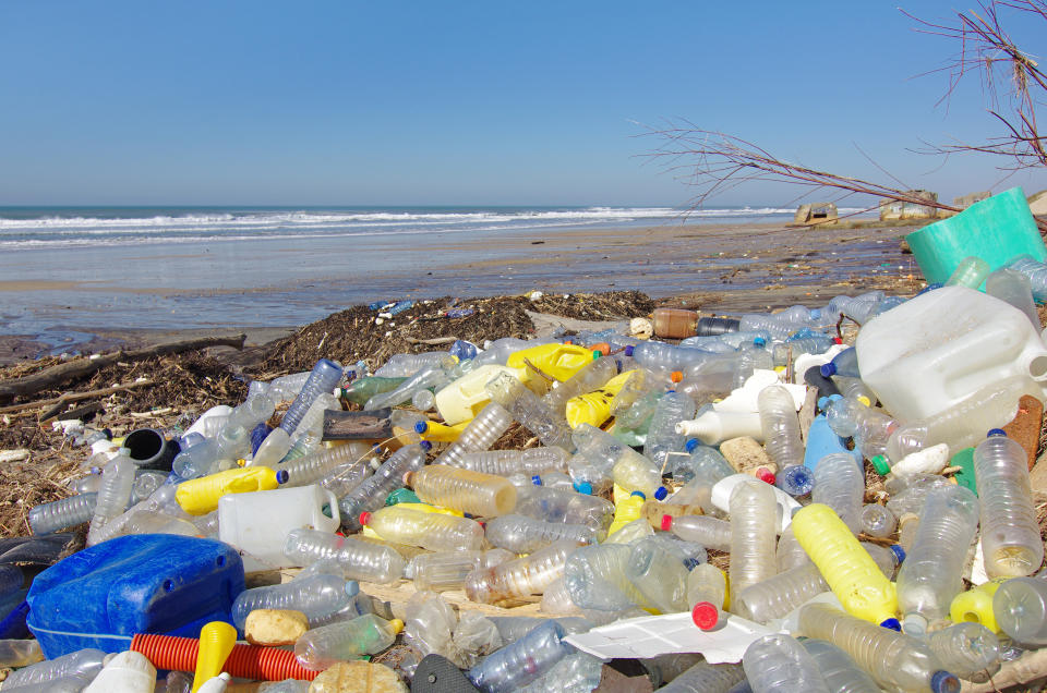 Garbages, plastic, and wastes on the beach after winter storms. Atlantic west coast of france.