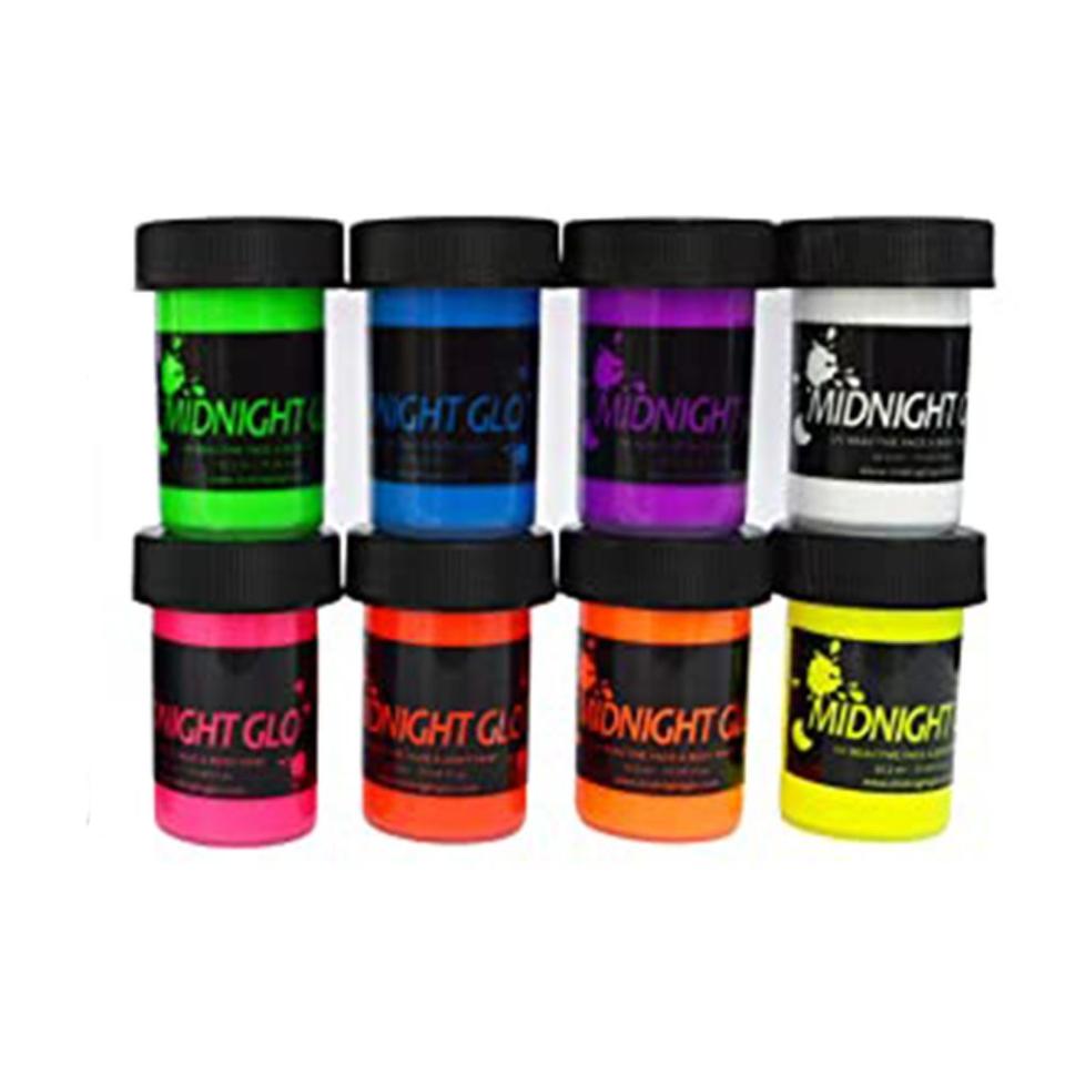 Midnight Glo Blacklight Face and Body Paint (Set of 8 Bottles)