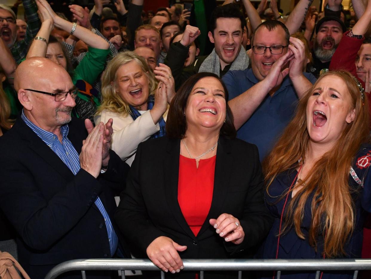 Mary Lou McDonald, Sinn Fein party leader, celebrates with supporters the day after the vote: AFP via Getty